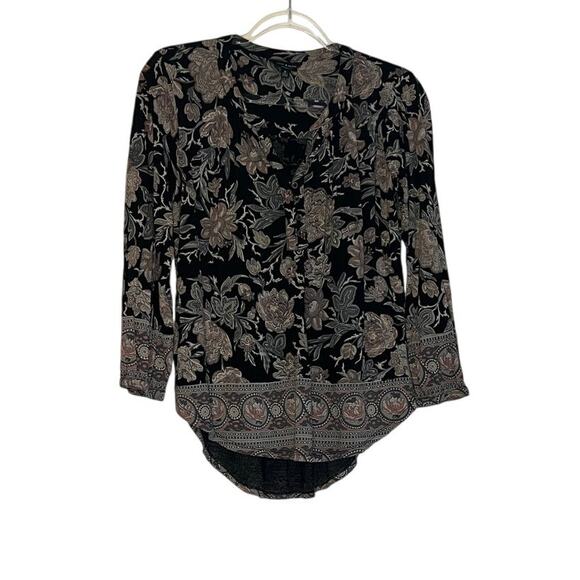 Black Floral Flowy Vneck Top M - Picture 1 of 3